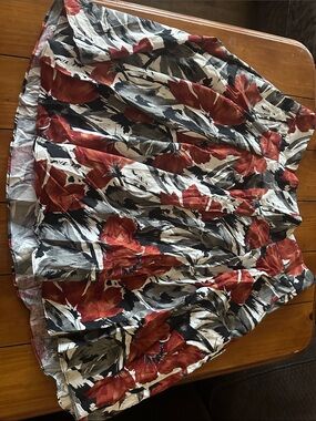 The Limited Red Floral Circle Skirt with Black and White Accents